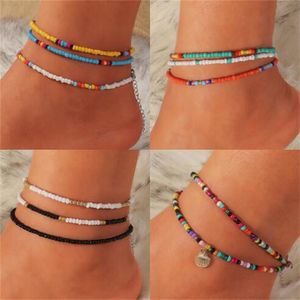 3 pièces/ensemble bohème coloré perles perles bracelets de cheville pour femmes été océan plage à la main cheville Bracelet pied jambe plage bijoux cadeau GC1357