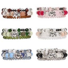 3pcs / set Bracelets en cristal de Bohême pour femmes Stretch multicouche pierre éléphant pendentif bracelet avec charme accessoires de bijoux d'été