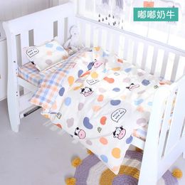 3-teiliges Set Bettwäsche-Sets für Babybetten aus Baumwolle, weich, Cartoon-Druck, Farbe, für Schlafzimmer, Bett, Bettwäsche, Bettbezug, Bettlaken, Kissen 240111