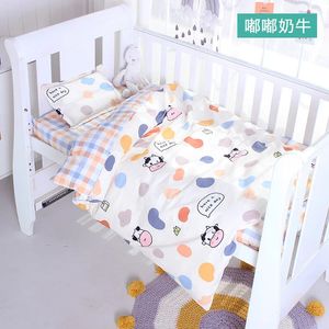 3 pièces ensemble né bébé berceau ensembles de literie coton doux dessin animé impression couleur chambre lit lit linge housse de couette draps oreiller 240229