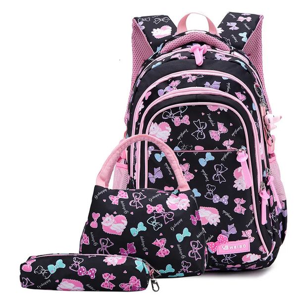 3 unids/set mochilas escolares con estampado de lazo para niñas adolescentes mochilas escolares de nailon impermeables para niños Mochila de princesa Mochila Infantil 231229