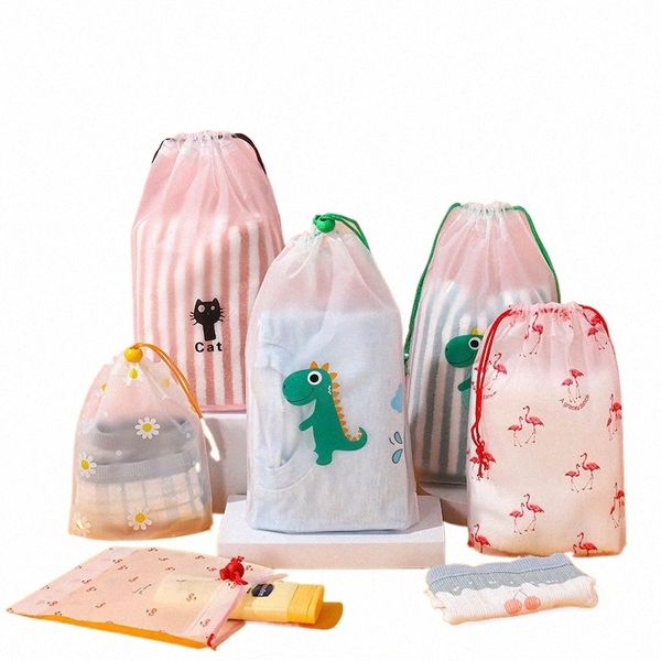 3pcs / set Cactus Dinosaures Cordon Supermarché Sacs Organisateur Chaussures Pochette de toilette Voyage PVC Maquillage Sacs de rangement P3km #