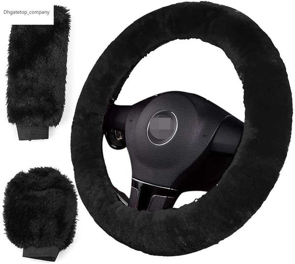 Couvre-volant de voiture en peluche, couvre-volant chaud en fausse fourrure d'hiver, ensemble de housses d'engrenage de frein à main, accessoires d'intérieur de voiture 3 pièces/ensemble