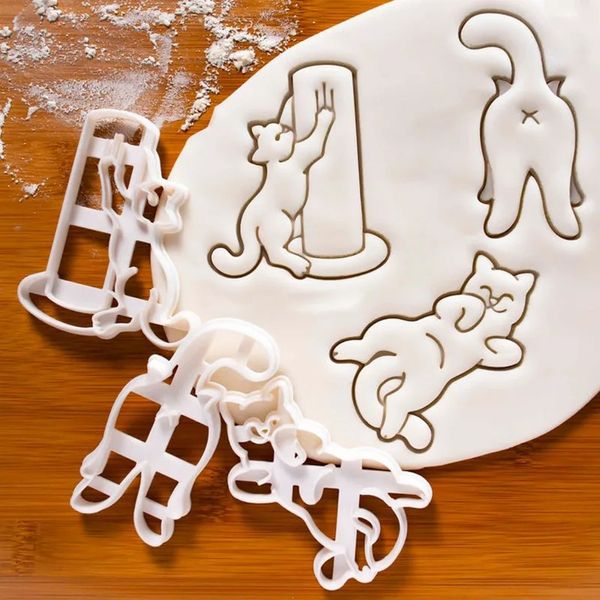 3PCS / Set Cat Kitty Butt Butt Cookie Coucheurs Moule de biscuits de Noël 3D Moule de biscuits pour enfants