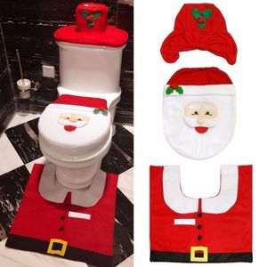 3pcsset Décor de Noël Fantaisie Santa Claus Salle de bain Set Toliet Seat CoverRug Couvercle de réservoir portable et boîte à mouchoirs Natal Navidad 201027