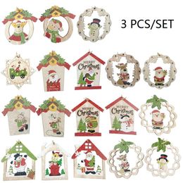 3 stks / set Kerst Houten Hanger Santa Clause Elanden Sneeuwpop Houten Kerst Hangers Kerstboom Ornamenten Decoratie