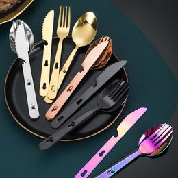 3 -stcs/set combinatie lepel vork mes bestek set roestvrij staal multifunction lock catch outdoor sport camping flatware service tarieven handen tool