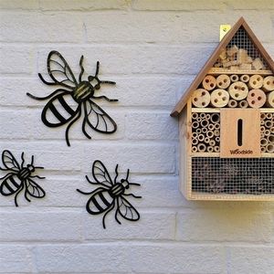 3PCS / Set Creative Bee Garden Décoration Insectes Statues Campagne Style Acrylique Mur Extérieur Sculptures Clôture Ornement Signe 220721