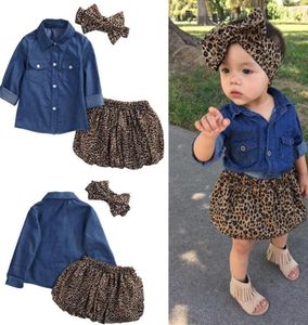 3 stks set schattige babymeisjes kleren zomer peuter kinderen denim tops+luipaard culotte rok outfits meisje kleding set9402708