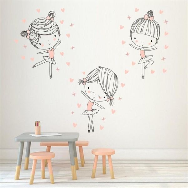 3pcs Set Ballet Girls Dancing Vinyl Wall Stickers Funny Cartoon Dancers Wall Decal for Kids Rooms Chambre Home Decor JH2017 Y320A