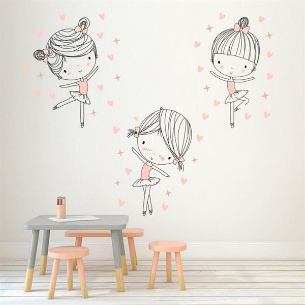 3 pièces ensemble mignon Ballet filles danse vinyle Stickers muraux drôle dessin animé danseurs sticker mural pour enfants chambres chambre décor à la maison JH2017 Y2837