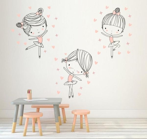 3pcs/set lindas chicas de ballet pegatinas de pared bailando dibujos de dibujos animados calcomanías de pared para niños habitaciones dormitorio decoración del hogar jh2017 y20010333140266