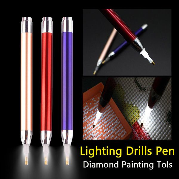 3pcs / Set Diamant Peinture Outil Point D'éclairage Perceuse Stylo Nouveau Diamant Stylos 5D Peinture avec Diamants Accessoires 201112