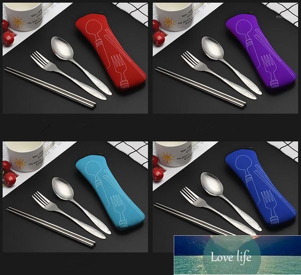 3 unids/set vajilla portátil impreso de acero inoxidable cuchara tenedor palillos juego de cubiertos de viaje vajilla XB 0421