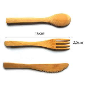 3 stks / set Eco-vriendelijke Japanse Draagbare 16cm bestek Set Bamboe Set Set Mes Fork Dining Servies Jam Set Set voor kinderen