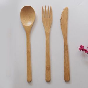 3 pièces/ensemble écologique en bois japonais Portable ensemble de couverts en bambou ensemble de vaisselle couteau fourchette dîner ensemble de vaisselle avec pochette en tissu