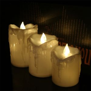 3pcs / set bougie électrique LED vacillante bougies pilier sans flamme lampe de lumière de thé pour anniversaire de mariage anniversaire décor de Noël Y200531