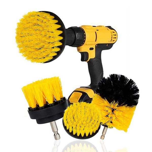 3 pièces ensemble brosse à récurer électrique kit de forage brosse de nettoyage ronde en plastique pour tapis verre pneus de voiture brosses en nylon 2 3 5 4310o