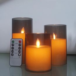 3 pièces/ensemble bougies LED électroniques avec minuterie bougies pilier à distance pour les barres de mariage fournitures de fête décor de chambre. veilleuse 240326