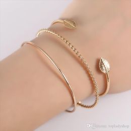 3PCS / Set Bangle Fashion Personnalité simple Feuille à trois pièces Bracelet ouvert Whoelsale