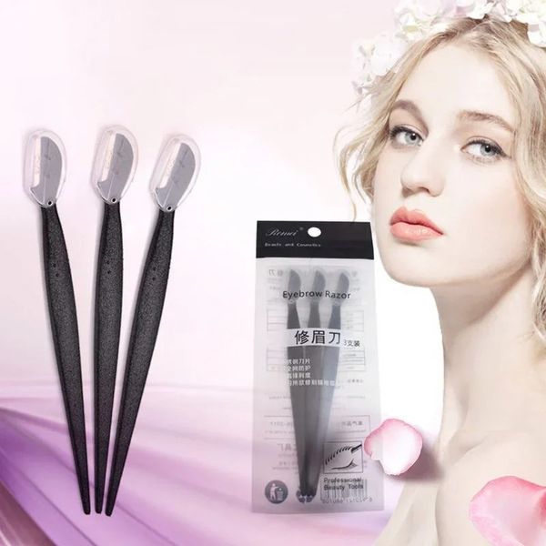 3pcs/set Cowerbow Razor Cabello facial Remover Cejero Catinero Chopador de cuchillo de maquillaje para mujeres Razor con gorra de cuchillo de cejas Brochas