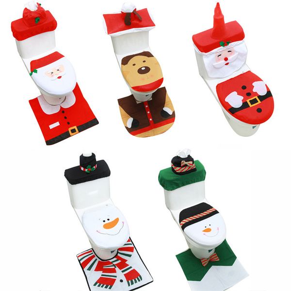 3 Unids / set Fancy Santa Cubierta de Asiento de Inodoro y Alfombra Juego de Baño Decoración de Navidad Decoraciones del Día de Navidad Feliz Año Nuevo Envío Libre de DHL