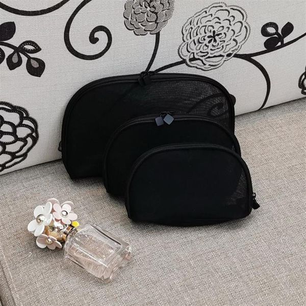 3pcs / set sac de rangement de fil de filet noir de mode C femmes portable boîte de maquillage boîte de lavage étanche pour dames préférées WOGUE it333q