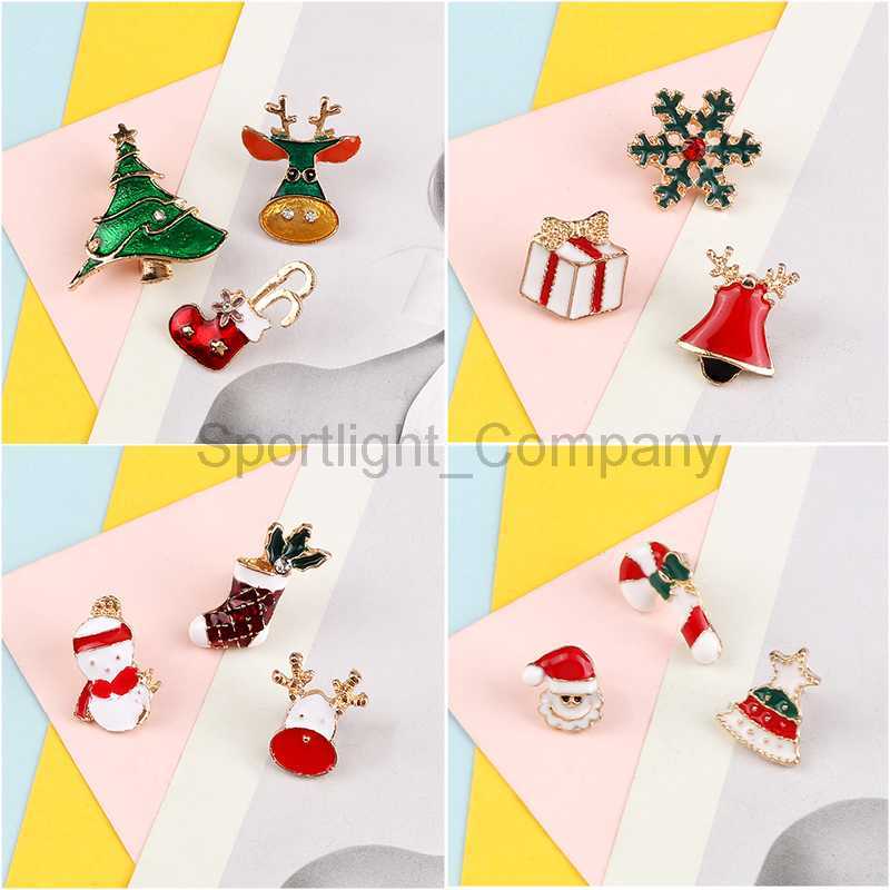 3 unids/set broches de Navidad de moda calcetines de árbol de alce campanas de Papá Noel alfileres de esmalte pequeña insignia de solapa joyería regalos de Navidad