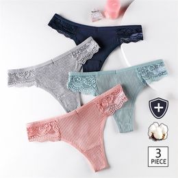 3pcs / set G-string culotte coton sous-vêtements féminins Sexy Pottel Femme sous-pant t-back string solide pantys lingerie m-xl 220422