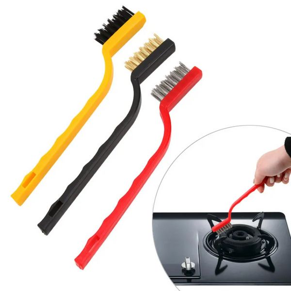 3 pièces/ensemble cuisinière à gaz nettoyage brosse métallique outils de cuisine brosse en fibre métallique forte décontamination cuivre/fer/nylon brosse de nettoyage hh0428