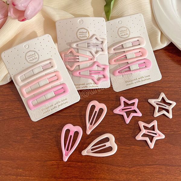 3 pièces/ensemble filles mignon dégradé rose frange Clips latéraux givré étoile coeur carré en forme BB épingles à cheveux en métal pince à pression accessoires de cheveux