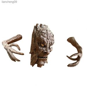 3Pcs / Set Miniatures d'écorce horrifiée Sculpture d'écorce de résine Fantôme Conception faciale Facile à installer Caractéristiques faciales Décoration d'arbre L230620