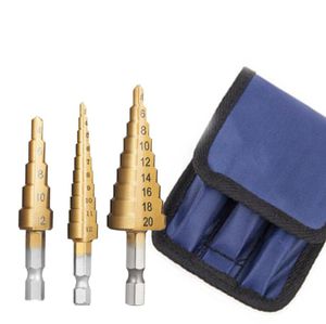 3 pièces/ensemble HSS rainure droite étape foret titane enduit bois métal trou Cutter noyau outils de forage ensemble 3-12mm 4-12mm 4-20mm