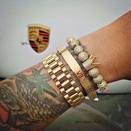 3PCS / SET Imperial Crown King Mens Bracelet Pave CZ Gold Bracelets pour hommes Luxury Charme mode bracelet Bangle Juif 779