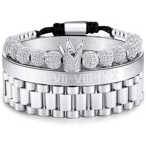 3 pièces/ensemble couronne impériale roi hommes Bracelet pavé CZ or Bracelets pour hommes luxe charme mode manchette Bracelet anniversaire 527