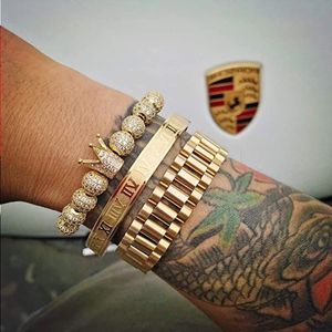 3 stcs/set Imperial Crown King Mens Bracelet Pave CZ Gouden armbanden voor mannen Luxe charme mode manchet bangle verjaardag sieraden xondi