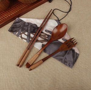 3 -stcs/set Japanese stijl hout bestek set chopsticks lepel vork set creatief gepersonaliseerde bruiloft cadeaus feestje return cadeau sn4093