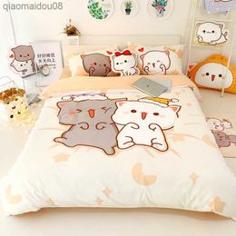 3 Stuks Set Kawaii Kat Laken Beddengoed Set Zachte Trooster Cover Twin Volledige Queen Size Voor Meisjes Lakens en Gevallen L230704