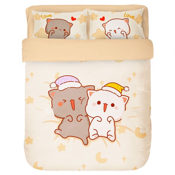 3pcs set kawaii gato sábana juego de cama de edredón suave cubierta gemel