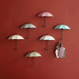 3pcs/set Key Holder Umbrella Shaped Wall Decorative Hooks Free Nail Storage Hook Door Wall Mounted Adhesive Hanger