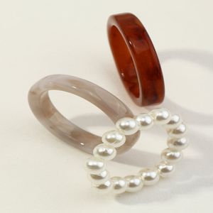 Bagues coréennes en acrylique avec perles transparentes, ensembles de bagues romantiques mignonnes, bijoux tendance pour femmes, cadeaux, vente en gros, YMR019, 3 pièces/ensemble
