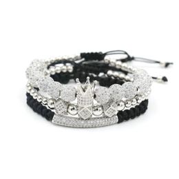 Charm Armbanden 3 stks / set Luxe Crown Armband Men Hip Hop Zilveren Kleur Micro Pave CZ Bal voor Vrouwen Paren Pulseira Bileklik