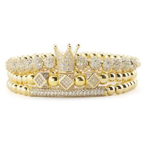 3 stks Set Luxe Gouden kralen Koninklijke Koning Kroon Dobbelstenen Charm CZ Bal Armband heren mode armbanden armbanden voor Mannen Jewelry278l