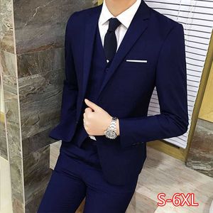 3 stks / set Luxe Plus Size Mannen Pak Set Formele Blazer + Vest + Pants Suits Sets Oversize voor Heren Bruiloft Business Suit Set X0909