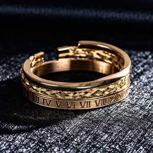 3pcs / set luxe numéro romain 316L simple classique en acier inoxydable bracelet tressage bracelets type C torsadé bracelet hommes bijoux 240226