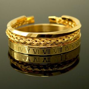 3 pièces/ensemble de luxe numéro romain en acier inoxydable 316l bracelet tressage bracelets ouverture c en forme de manchette Bracelets pour hommes Q0717