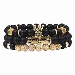 3pcs / set Hommes Femme Bracelet De Perles Couronne Royale Charme Bracelet Perles Naturelles Bracelet De Bouddha pour Femmes Et Hommes Pulseras Masculina 240219