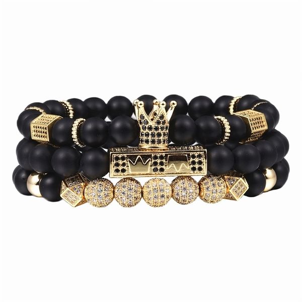 3pcs / set hommes femme bracelet de perles couronne royale charme bracelet perles naturelles bracelet de bouddha pour femmes et hommes Pulseras Masculina Y200730