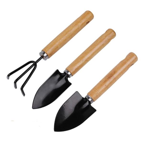 3 pièces/ensemble Mini jardin trousse à outils à main plante jardinage pelle bêche râteau truelle manche en bois tête en métal jardinier SN4876