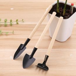 3 stks/set Mini Draagbare Tuinieren Tool Houten Handvat Metalen Kop Schop Hark Bonsai Gereedschap Bloemen Planten SN1822